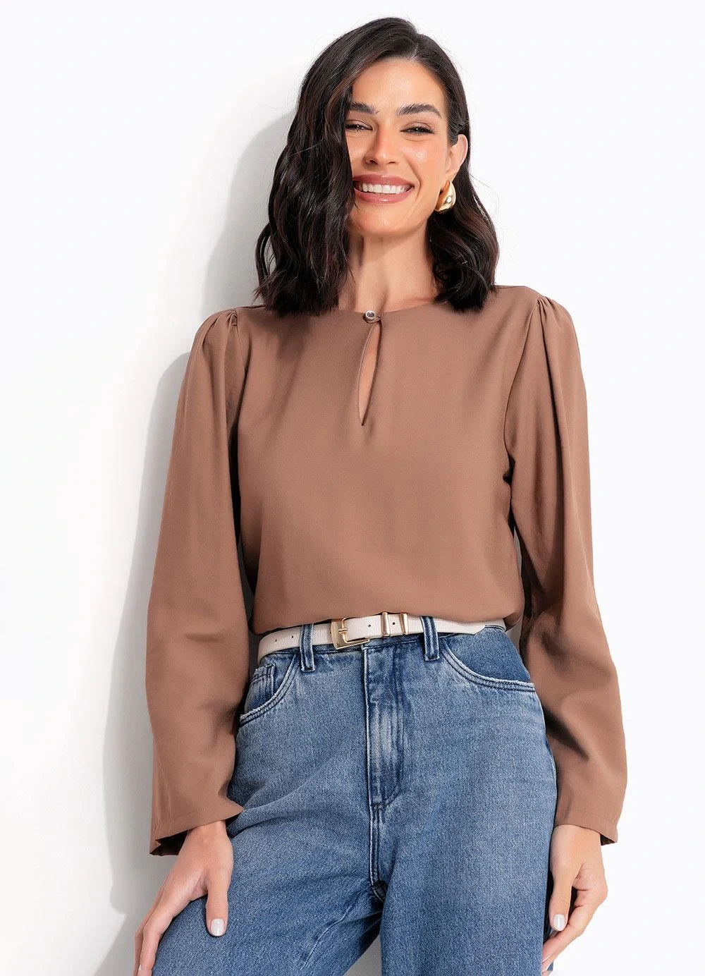Quintess - Blusa Marrom em Viscose com Poliéster
