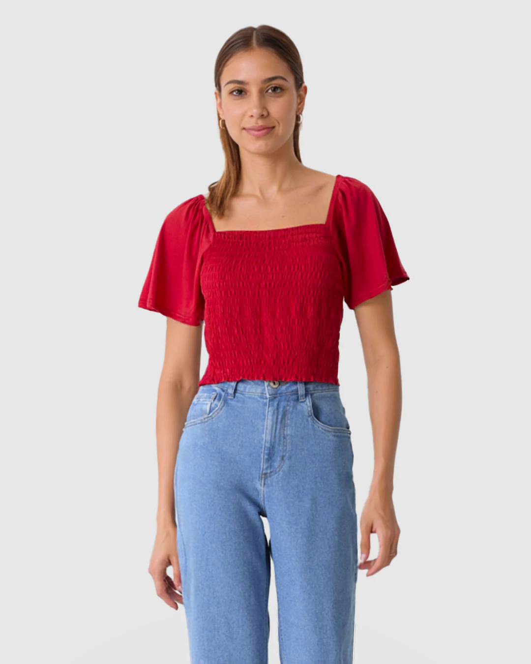 Blusa Feminina Detalhe Lastex Frontal E Manga Curta Em Algodão