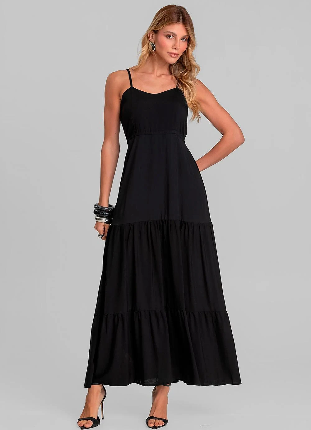 Dianna - Vestido Longo Feminino de Alça em Viscose Preto