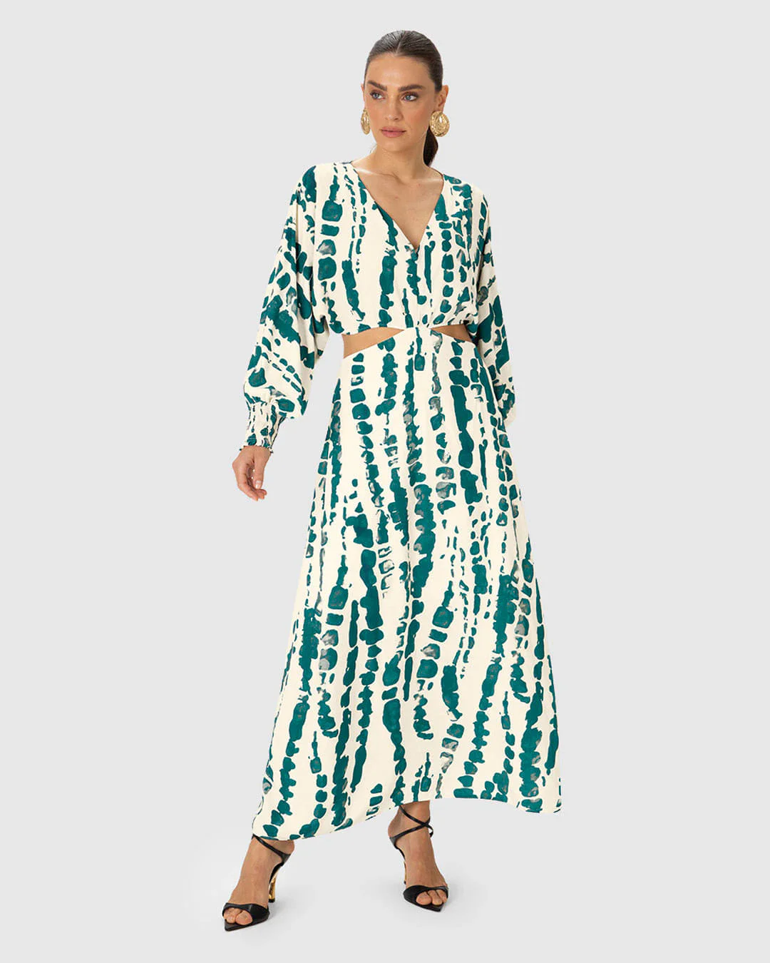 Vestido Midi Feminino Manga Longa Detalhe Recorte Lateral Em Viscose - ENFIM