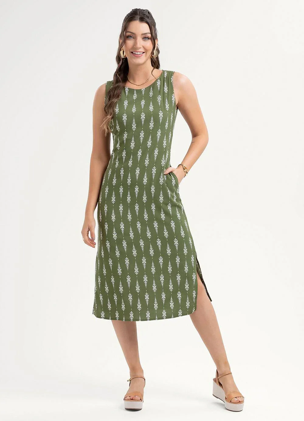 Habana - Vestido Midi em Viscose Verde