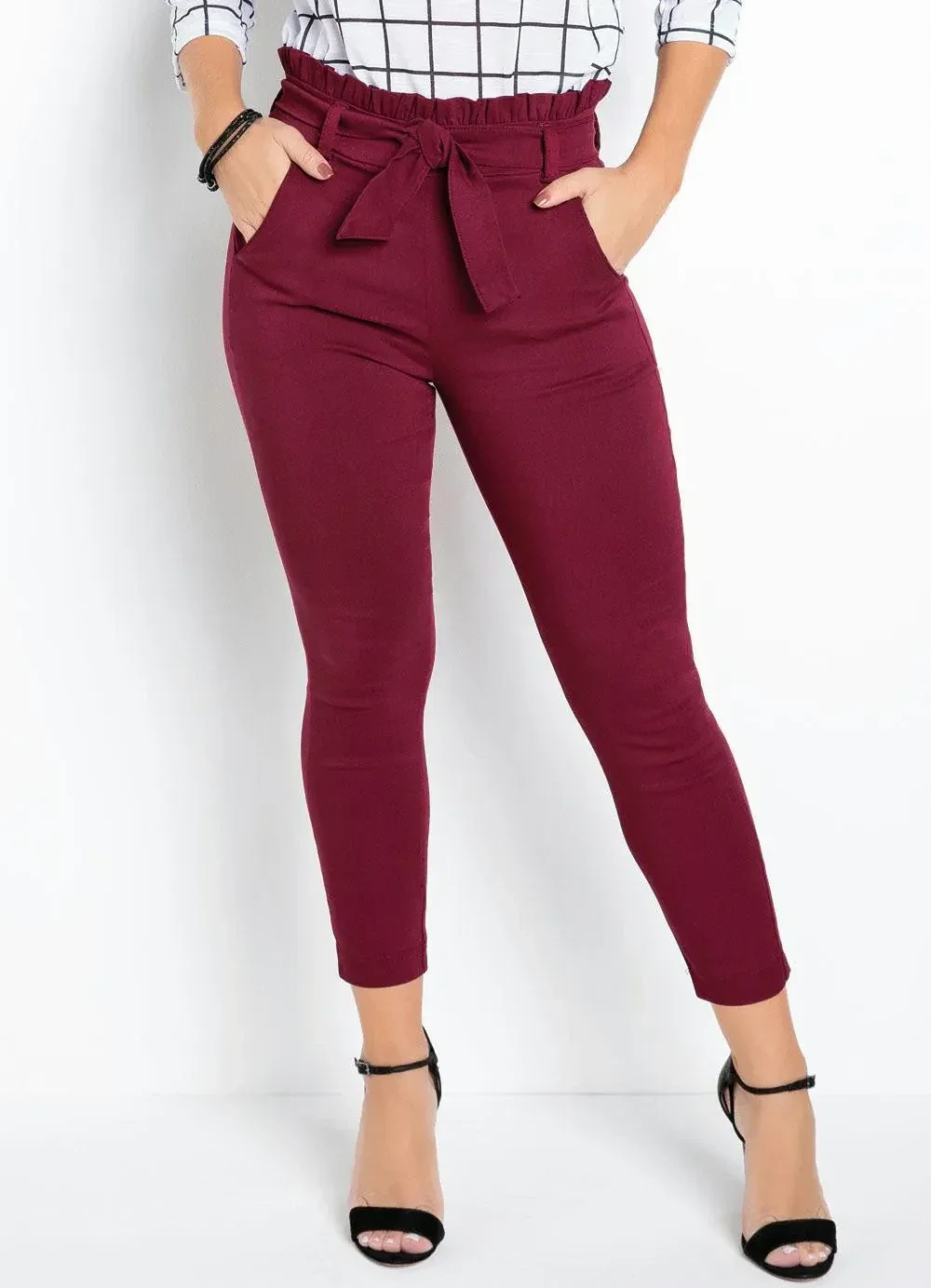 Sawary Jeans - Calça Clochard com Faixa Sawary Bordô