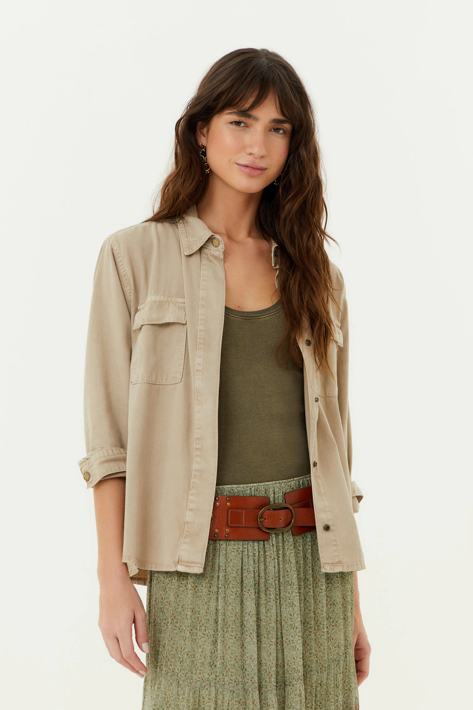 Camisa Sarja Bolsos Com Tampa