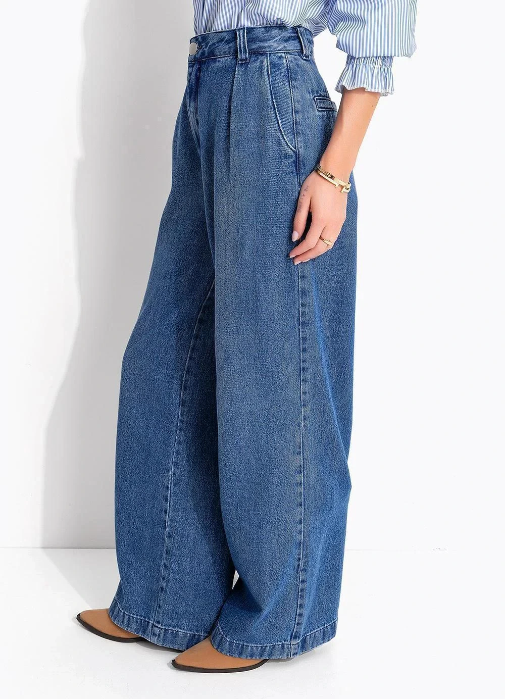 Quintess - Calça Azul Escuro em Jeans de Algodão