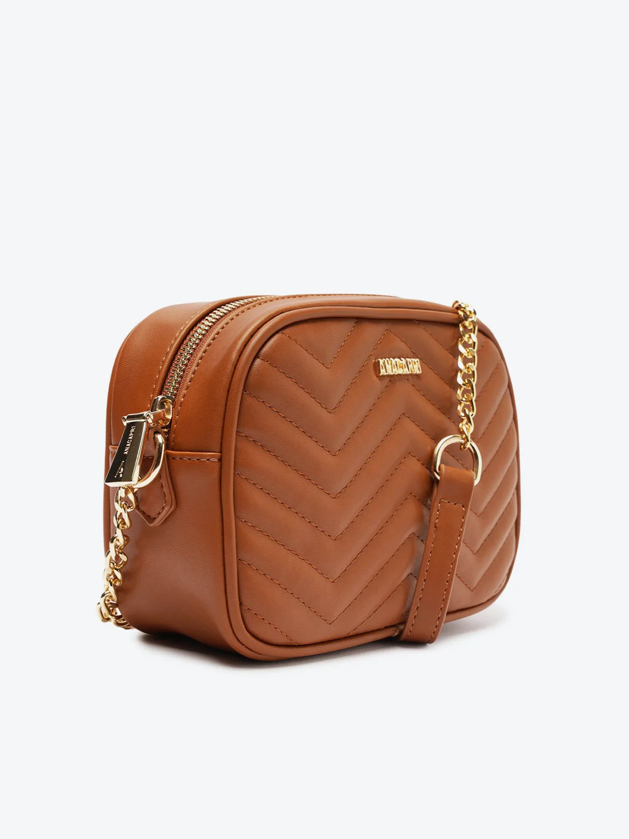 Bolsa Tiracolo Média Matelassê Zig Zag Marrom