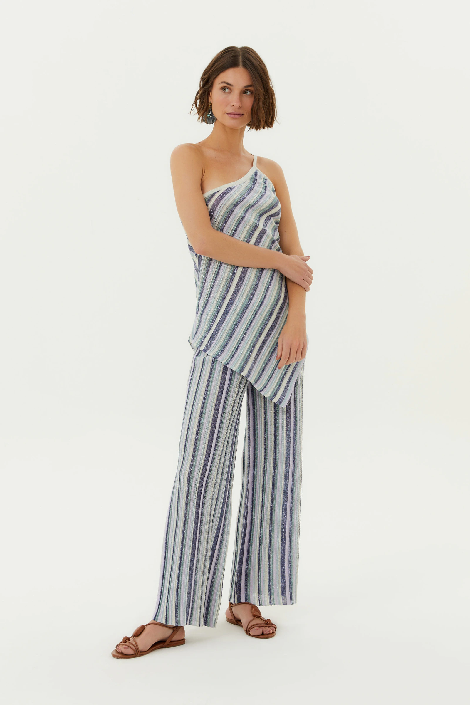 Calça Tricot Listras Lurex