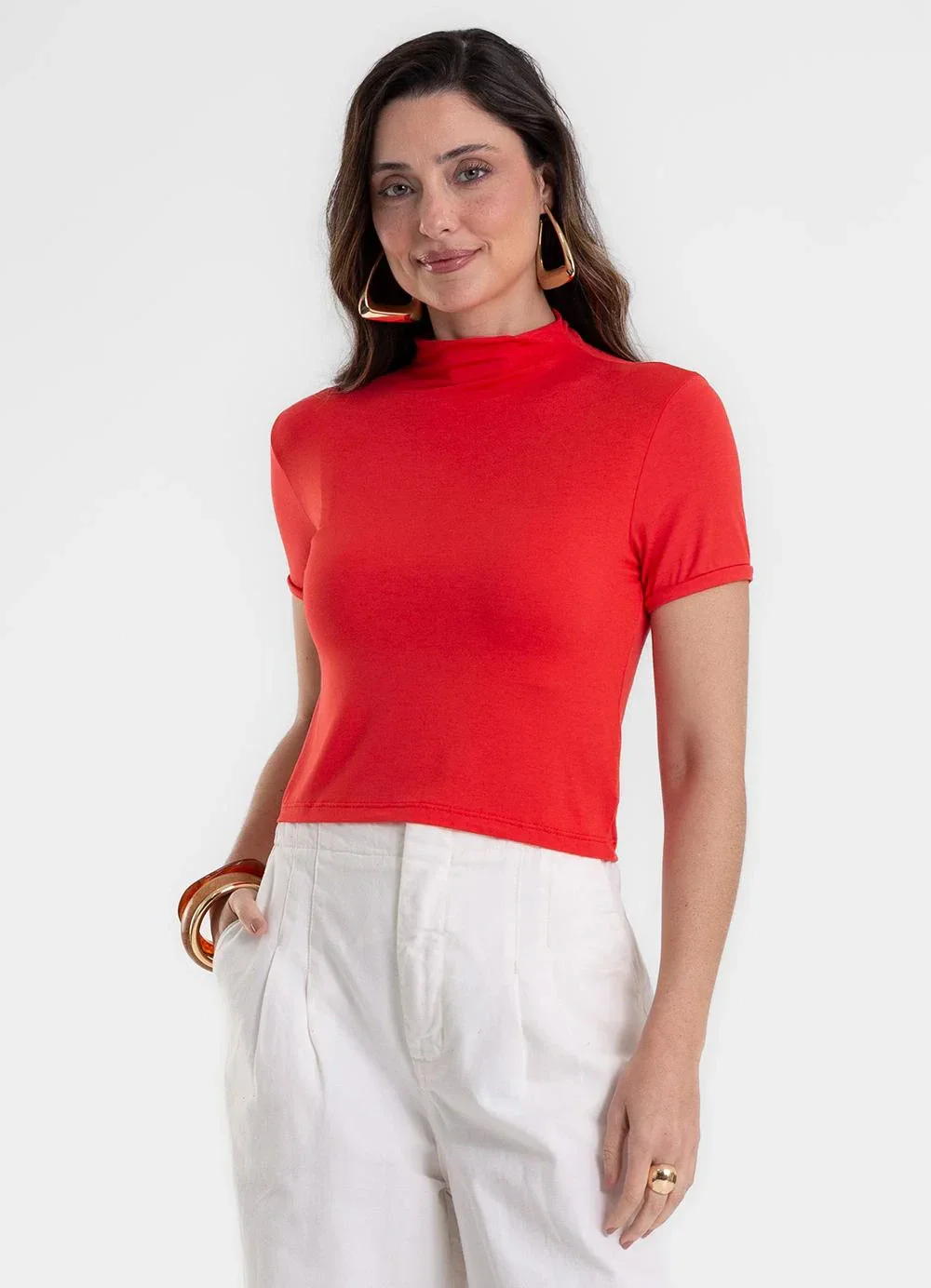 Rovitex - Blusa Feminina com Gola em Viscotorcion Vermelho