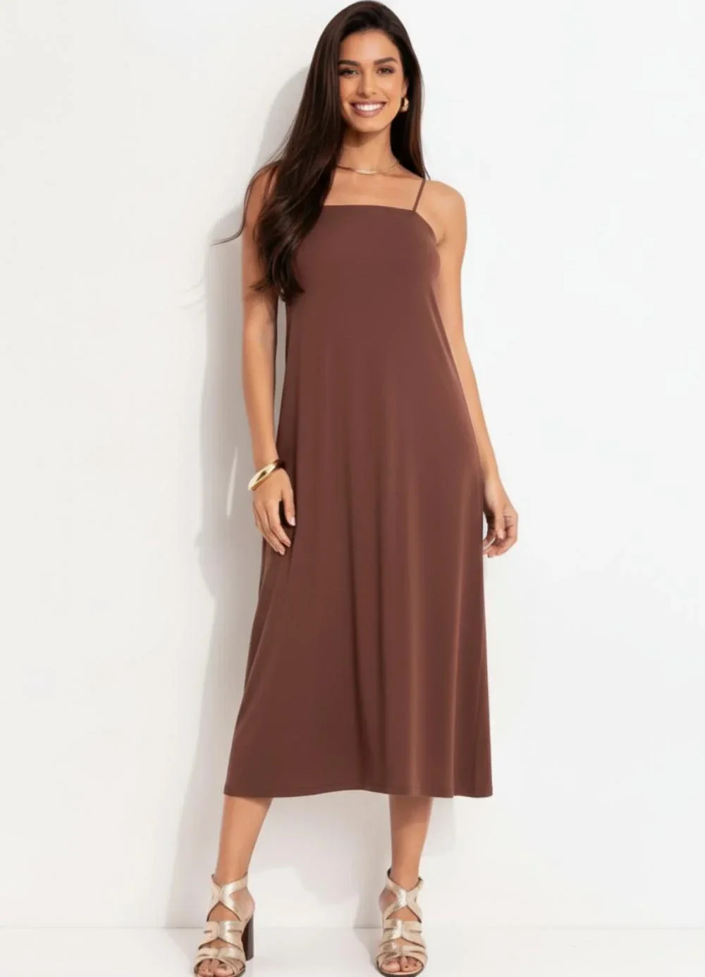 Quintess - Vestido Marrom em Malha de Viscose