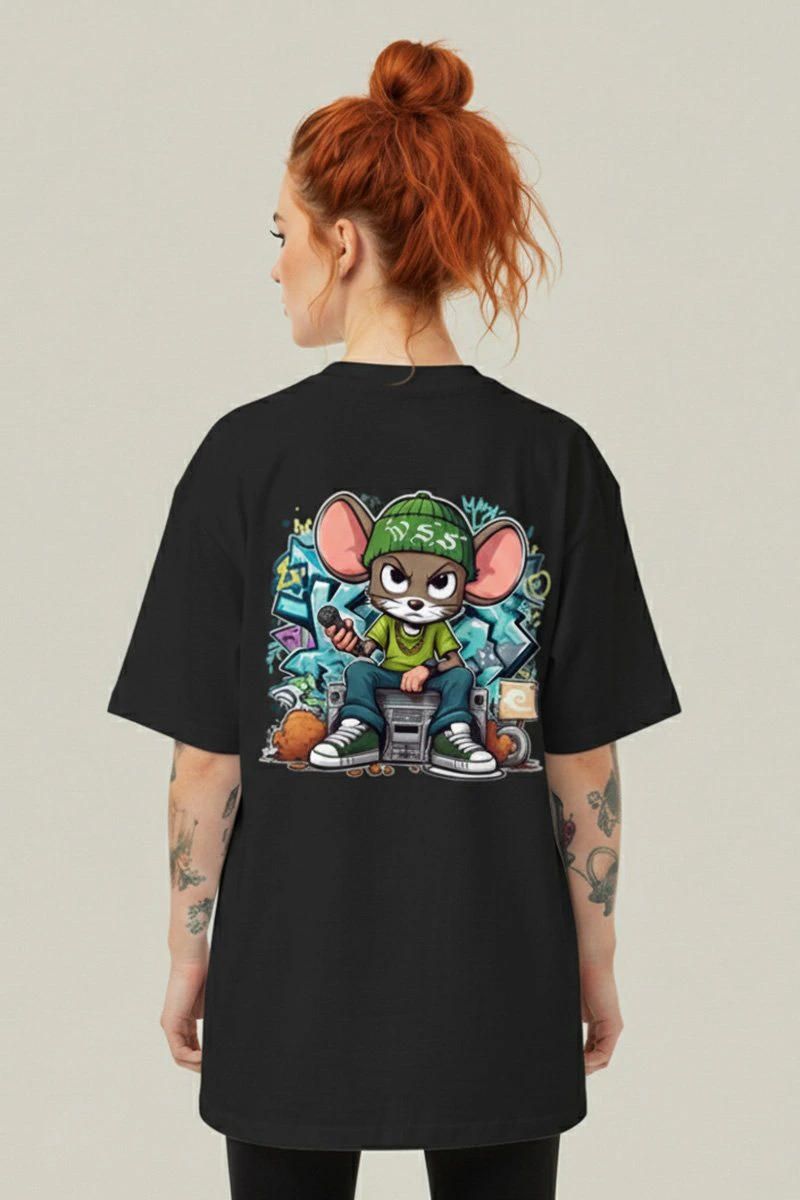 Camiseta Oversized Feminina Preta Algodão Prime WSS Street Rat