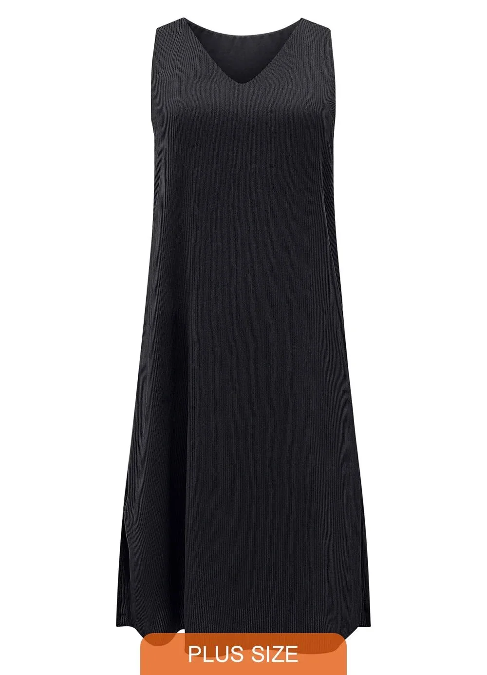 Lunender Mais Mulher - Vestido Midi Chá Plus Size sem Mangas Preto