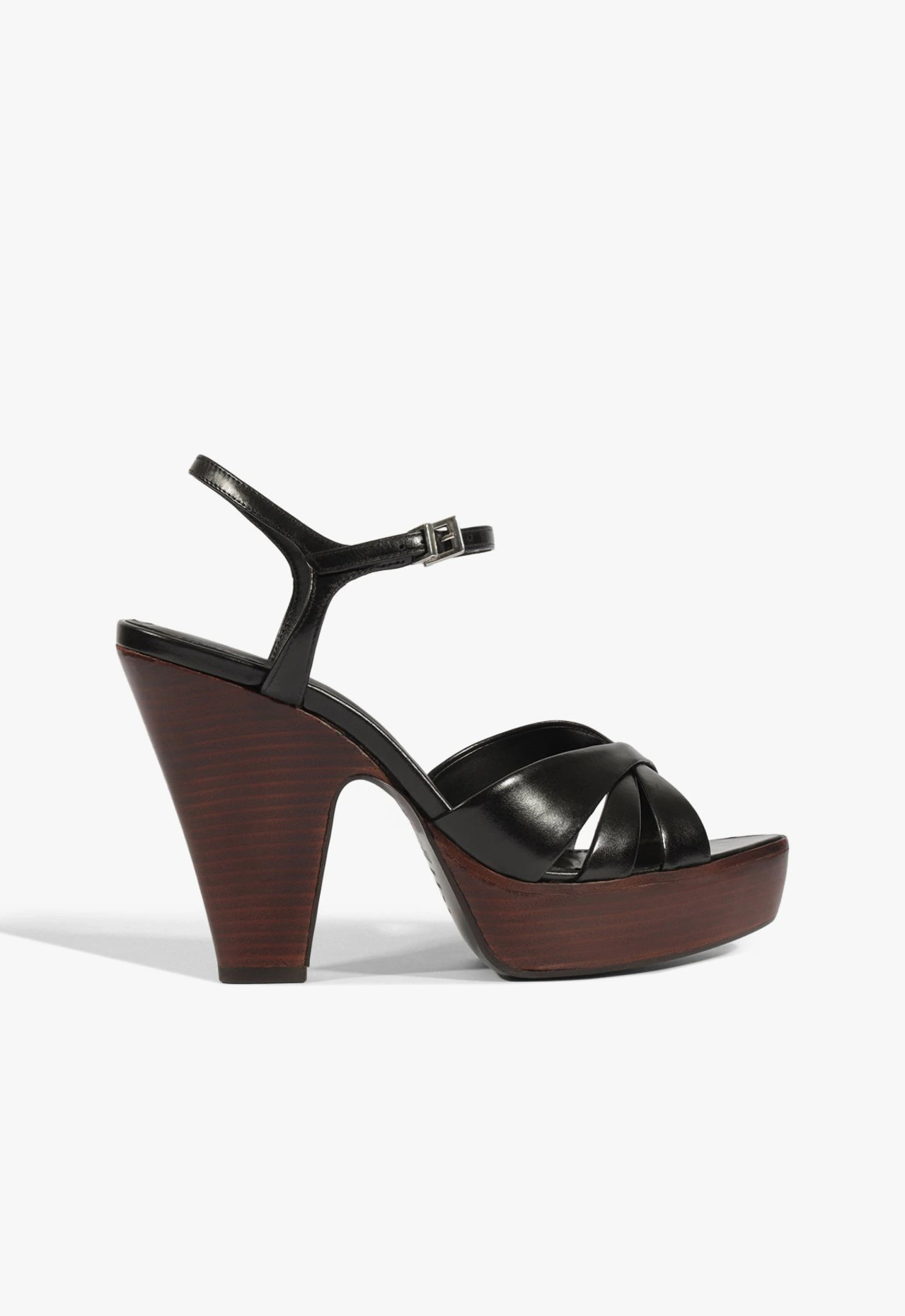 Sandália Keefa Wood Plataform Couro Preto