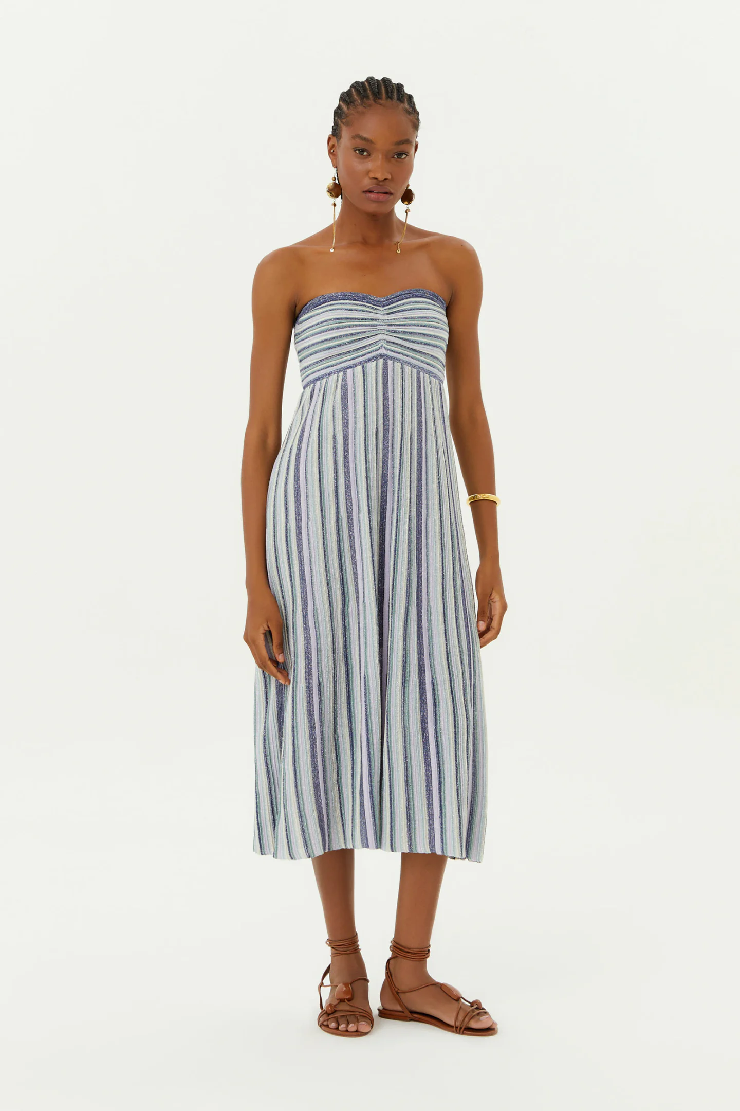 Vestido Tricot Sem Alça Listras Lurex