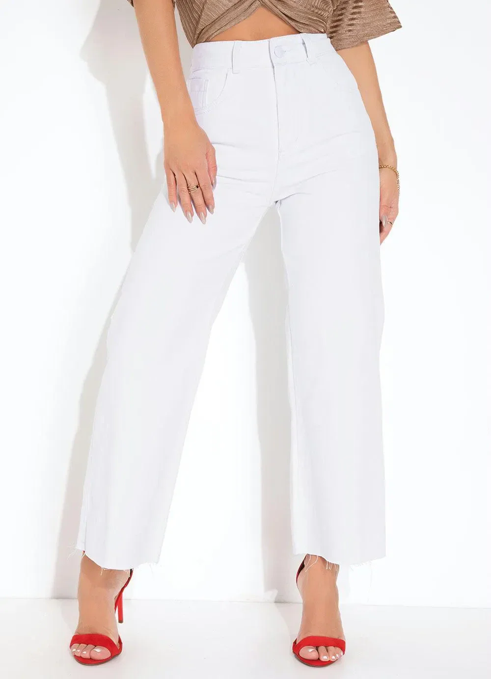 Sawary Jeans - Calça Branca Wide Leg Cropped Sawary