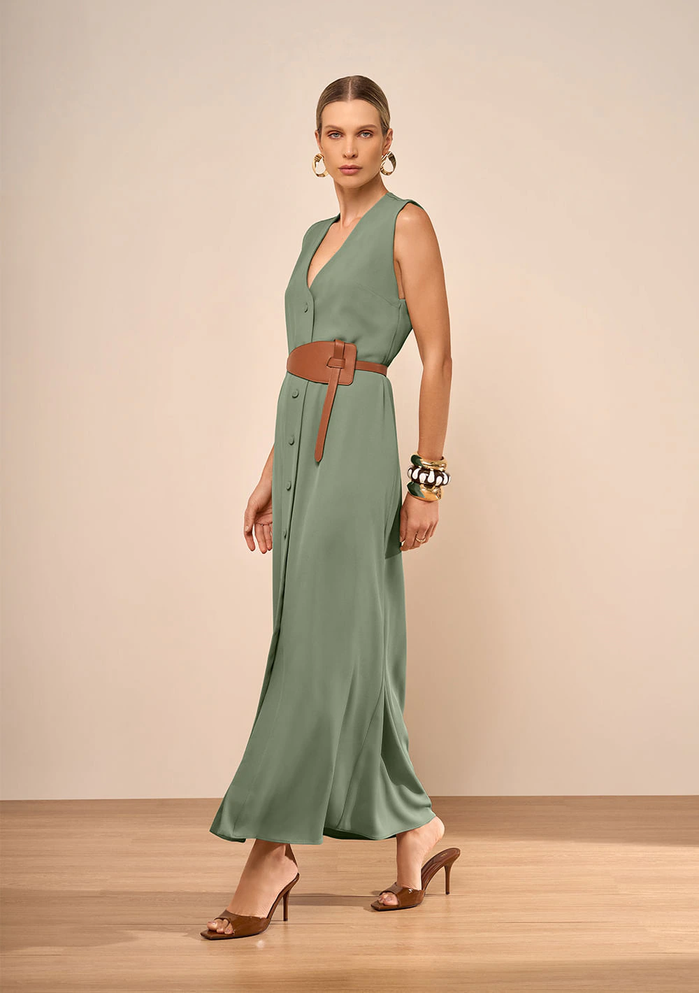 Vestido Midi Solto Sândalo Verde