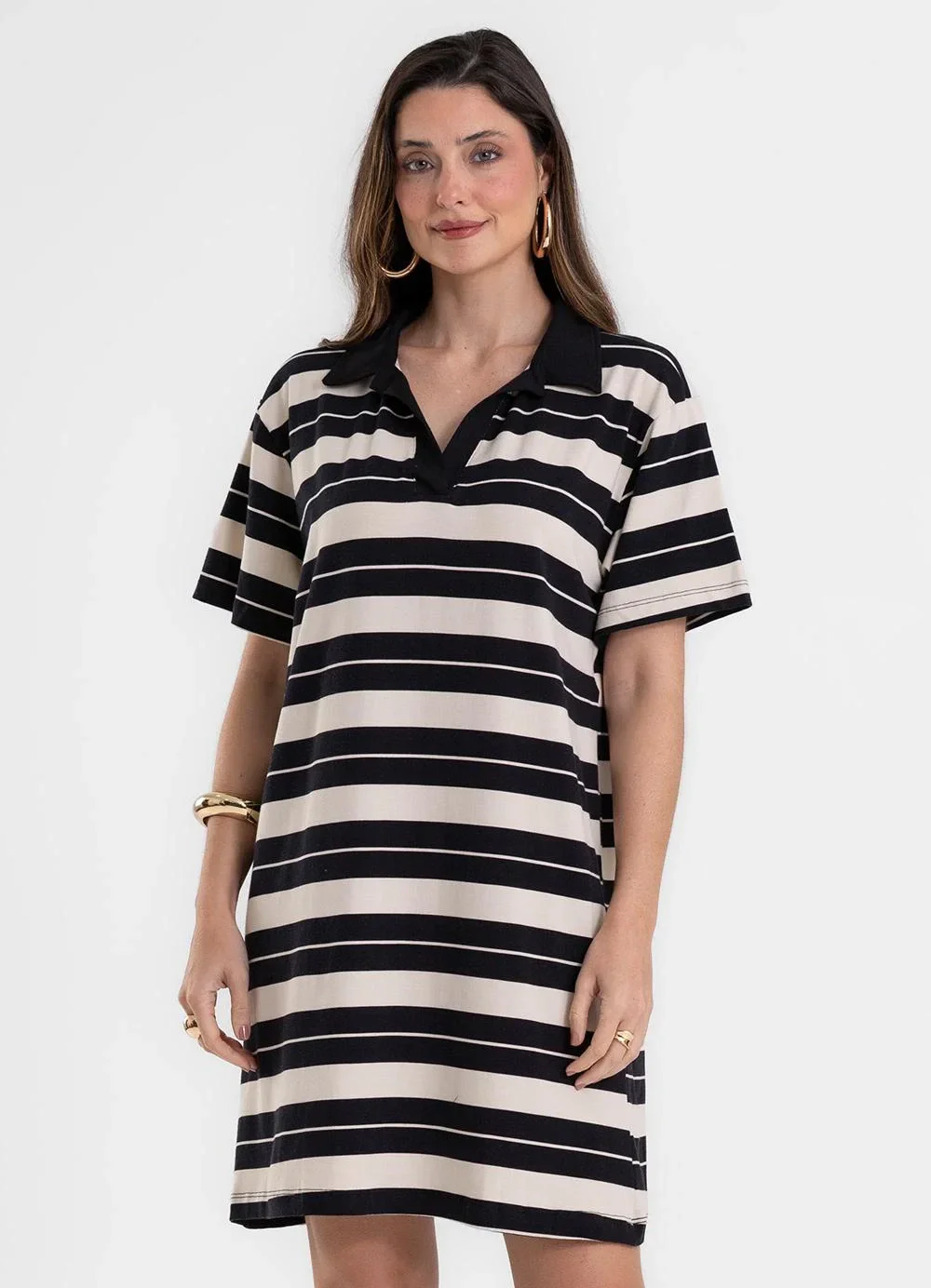 Rovitex - Vestido Polo Curto Feminino Cotton Leve Preto