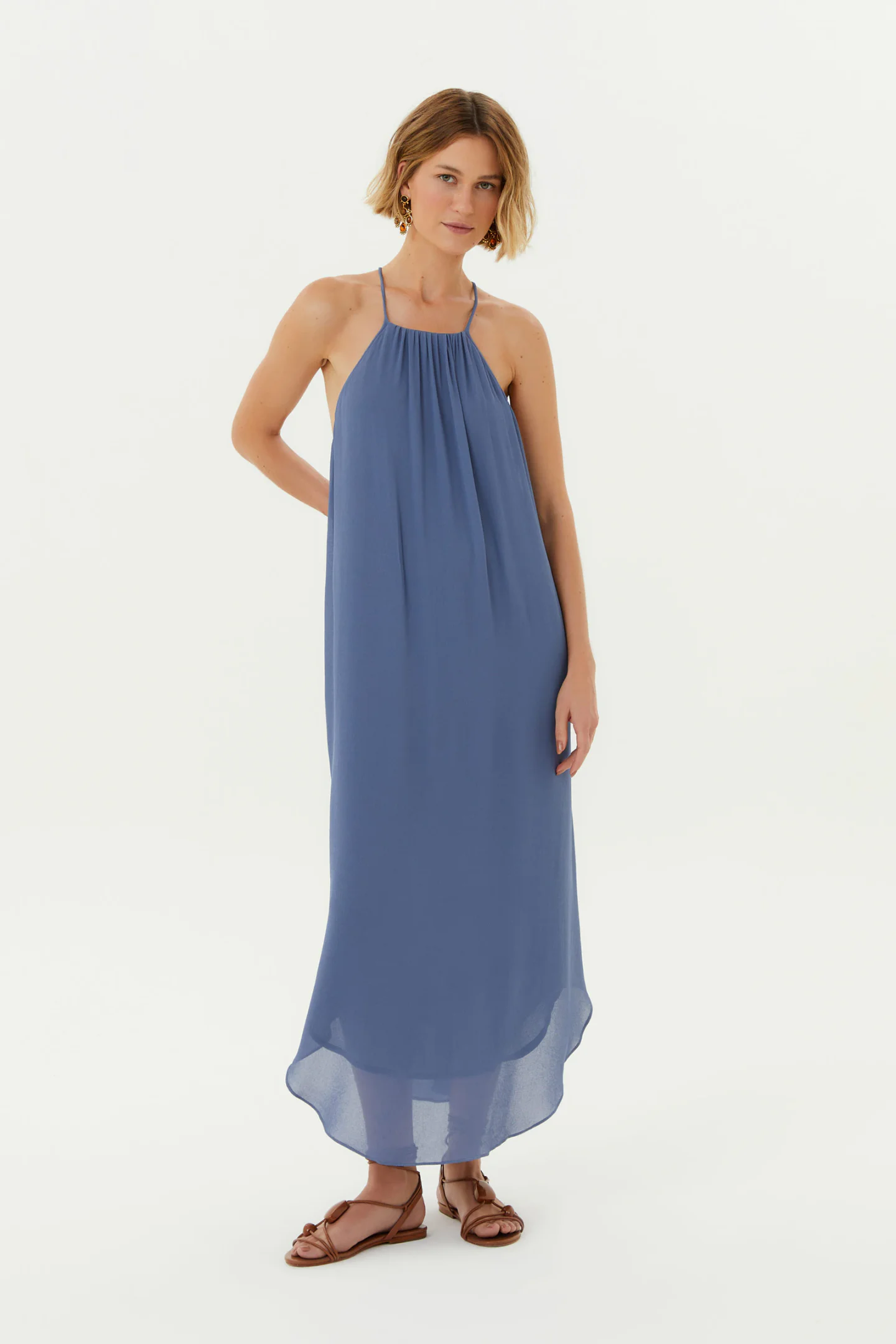 Vestido Midi Ggt Decote Pregas