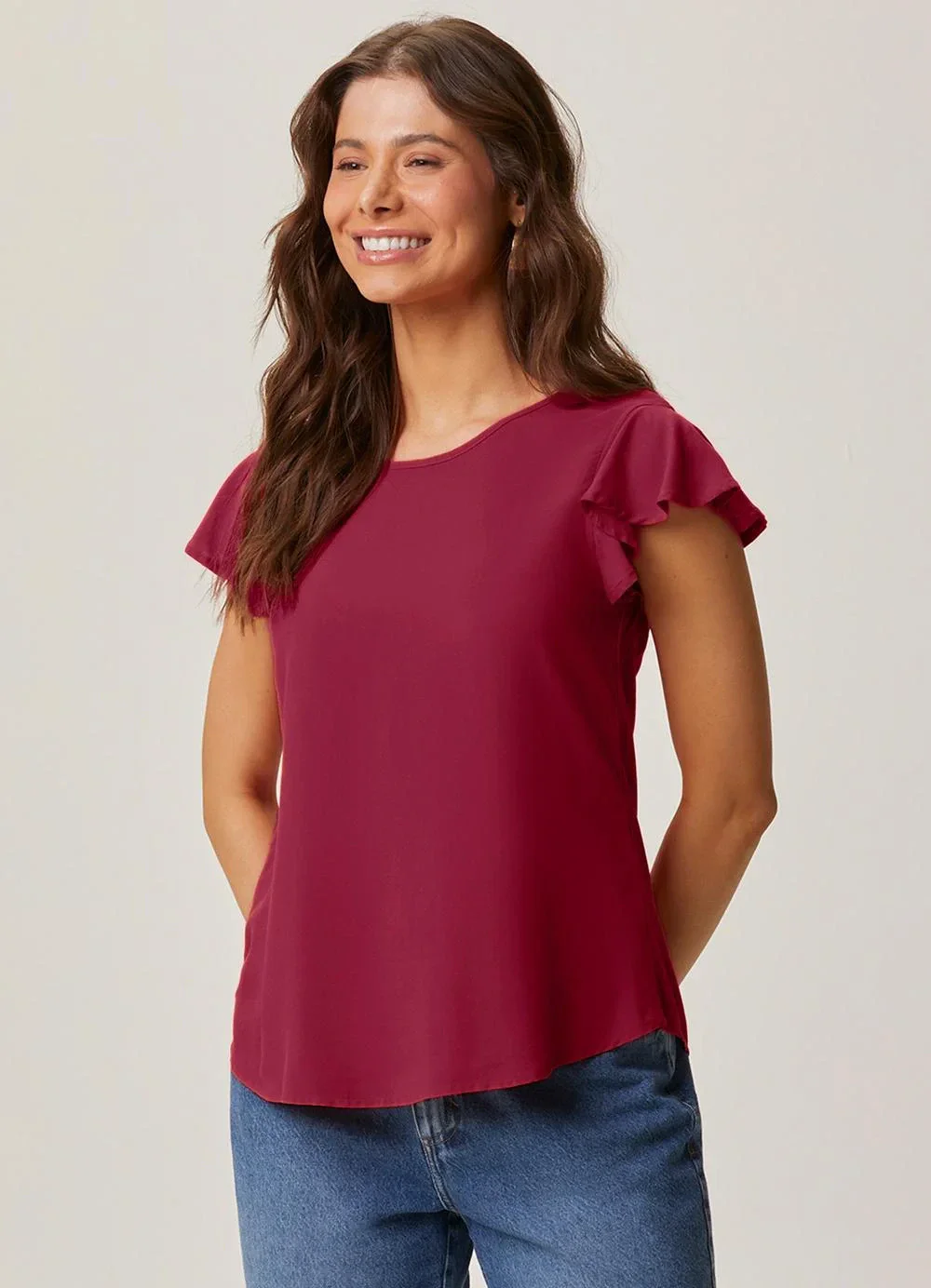 Malwee - Blusa Evasê em Viscose Bordô