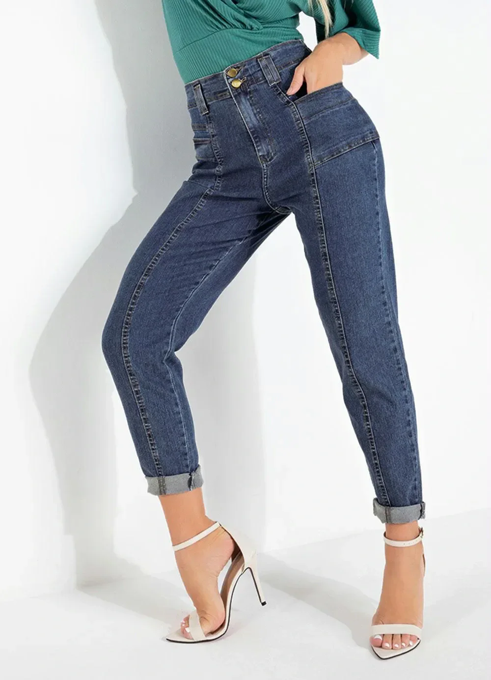 Sawary Jeans - Calça Mom Jeans Sawary com Bolsos Laterais
