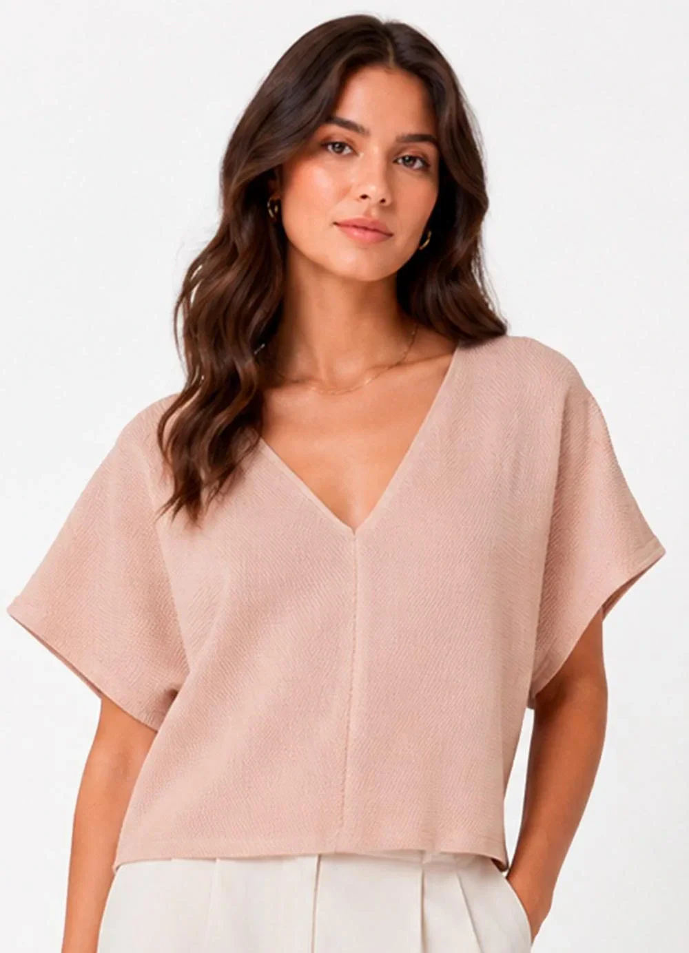 Infinita Cor - Blusa Feminina com Decote em V Marrom