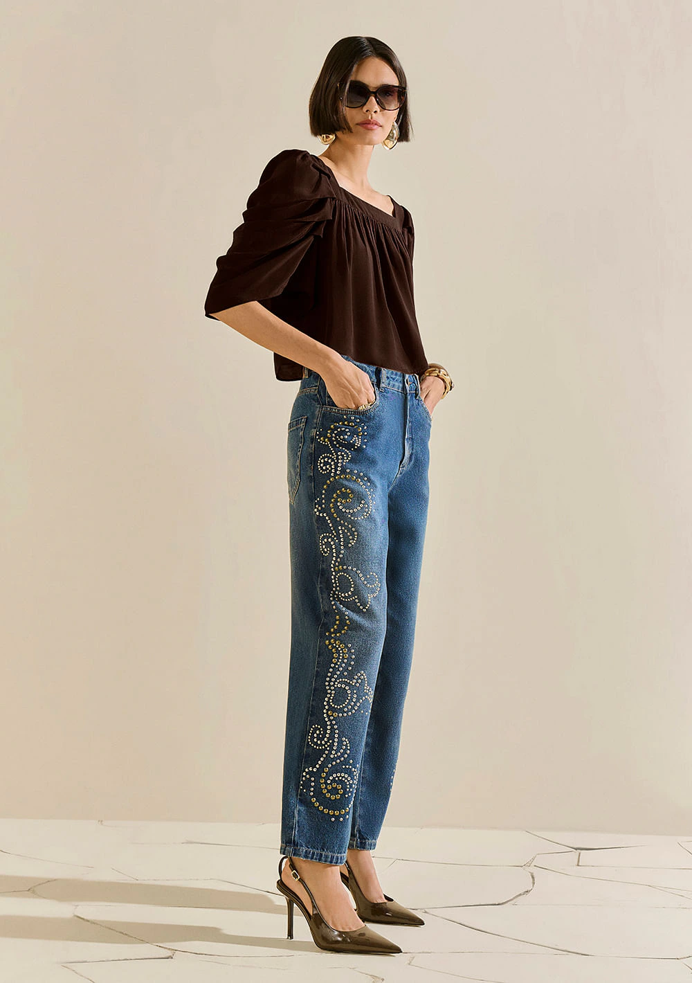 Calça Morena Rosa Reta Alta Azul