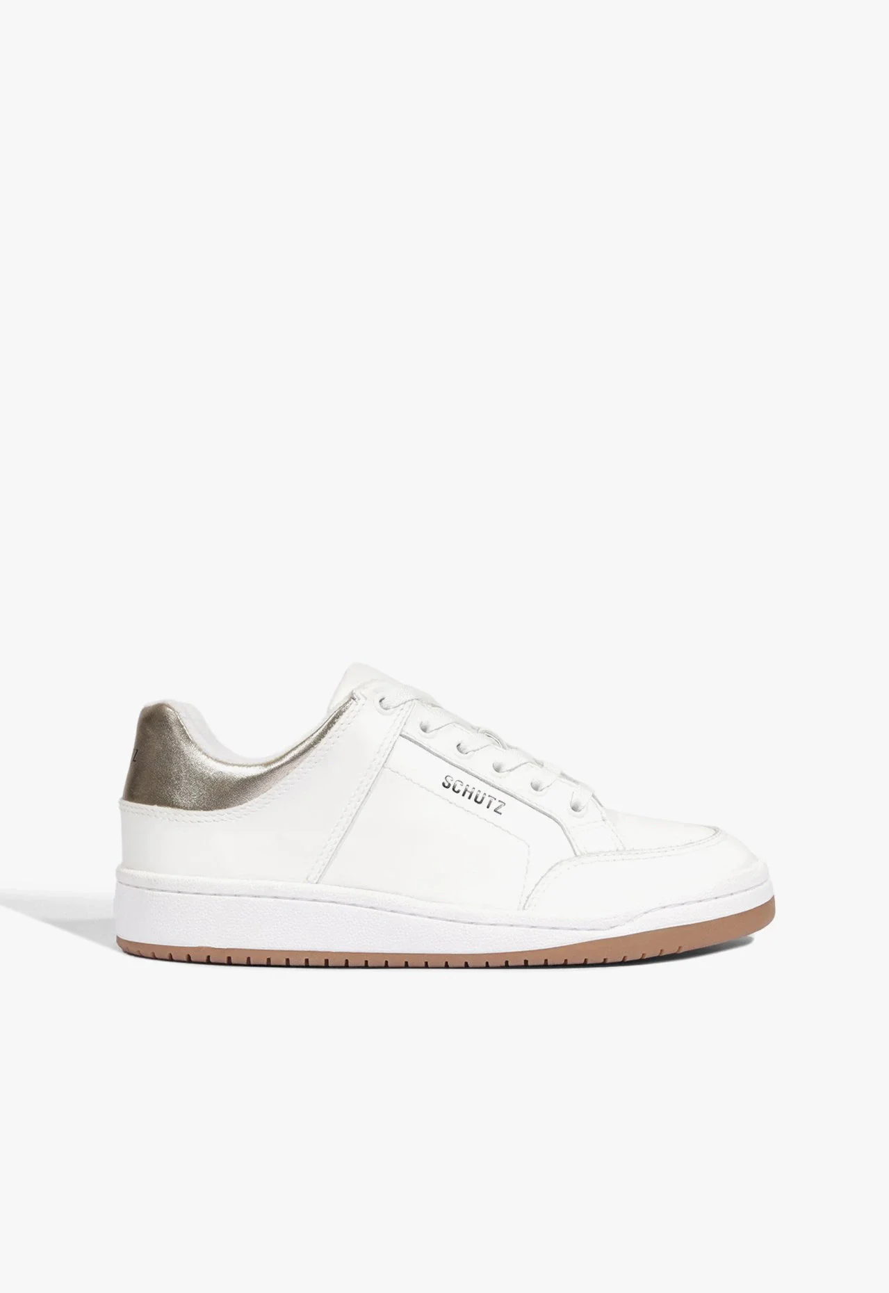Tênis Casual Couro Branco e Dourado