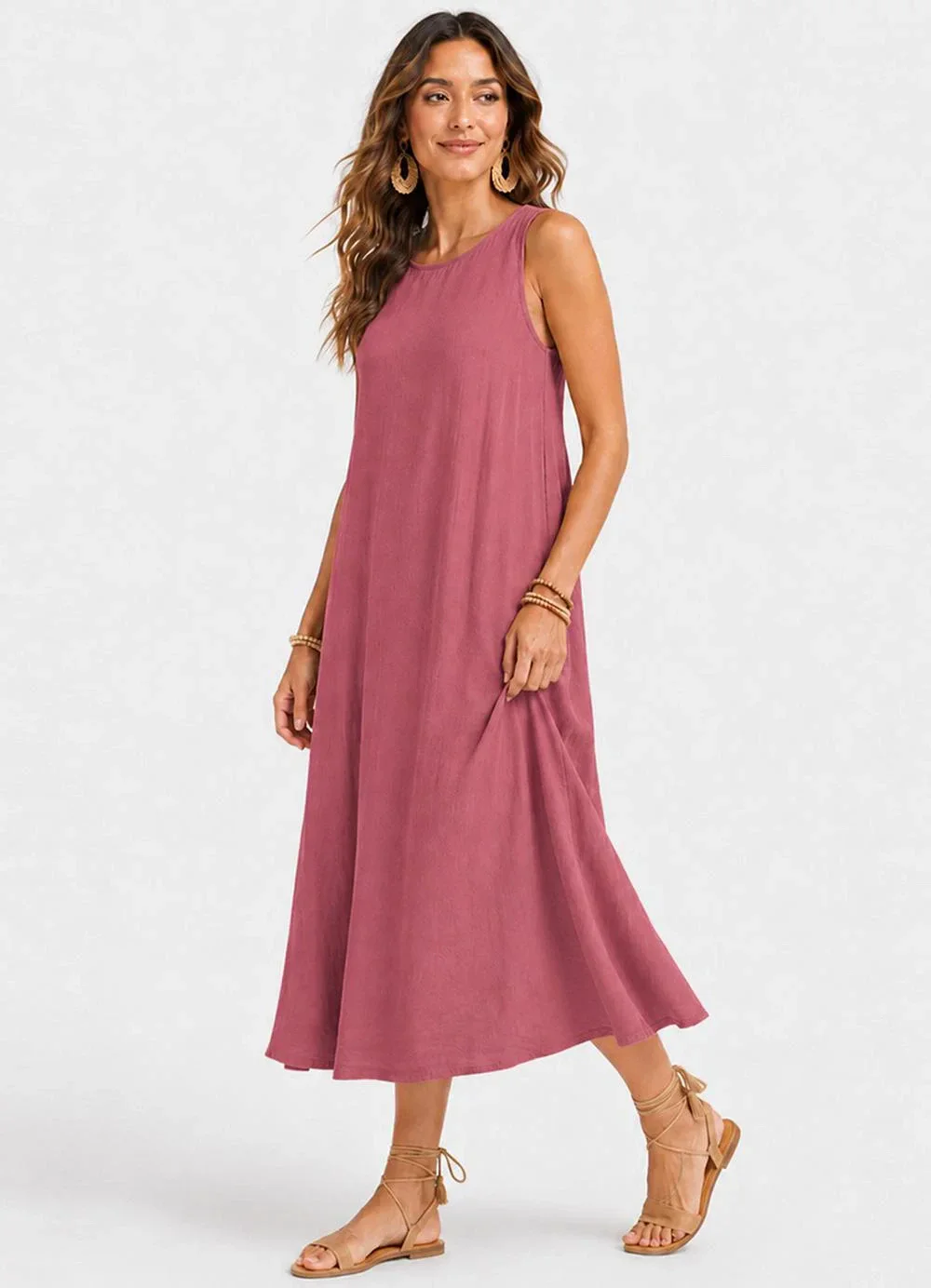 Rovitex - Vestido Midi Feminino Viscose com Bolsos Rosa