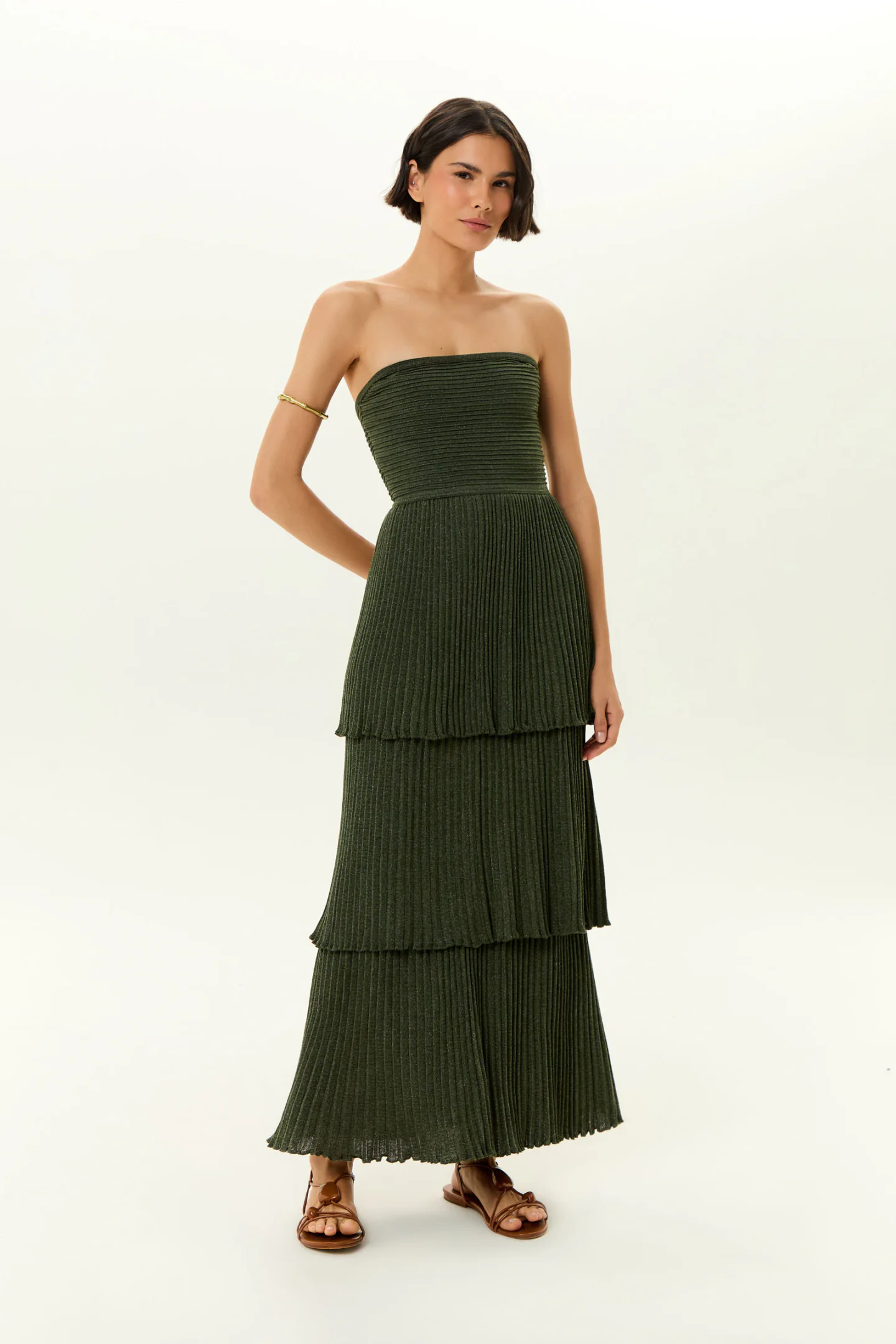 Vestido Tricot Sem Alça Babados