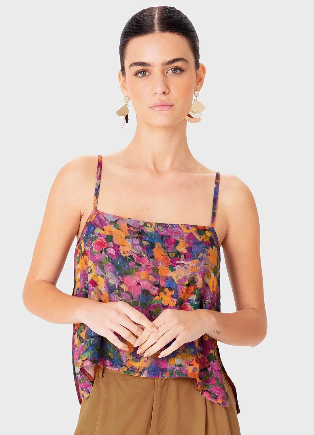 Enfim - Blusa Ampla Floral Fúcsia