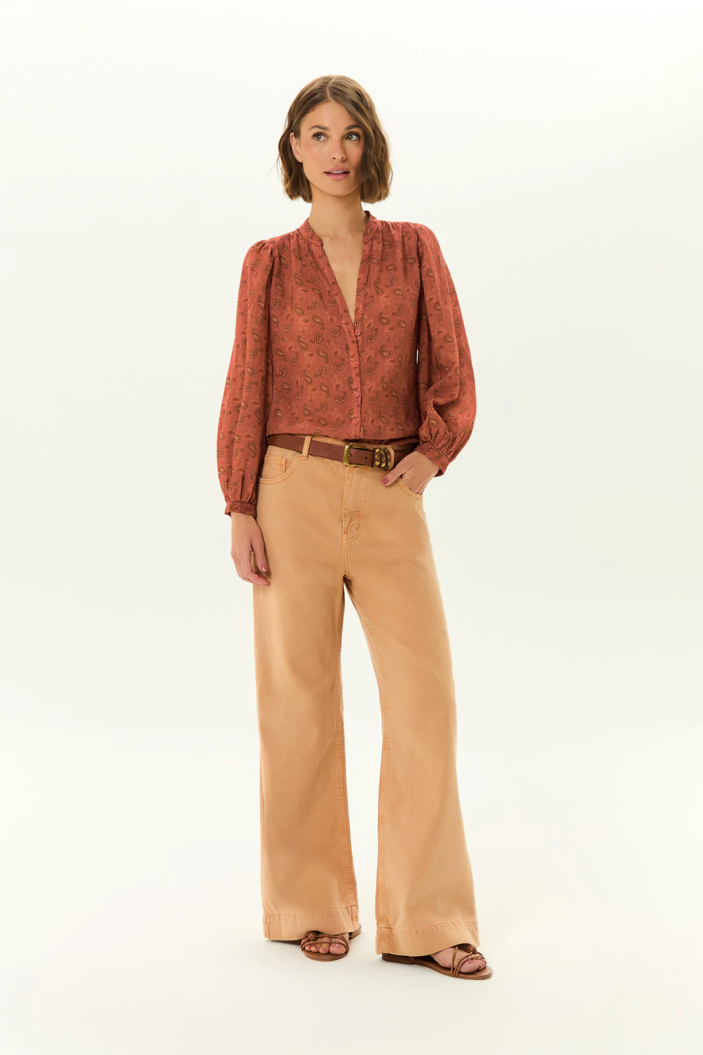 Calça Sarja Wide Leg Barra Larga