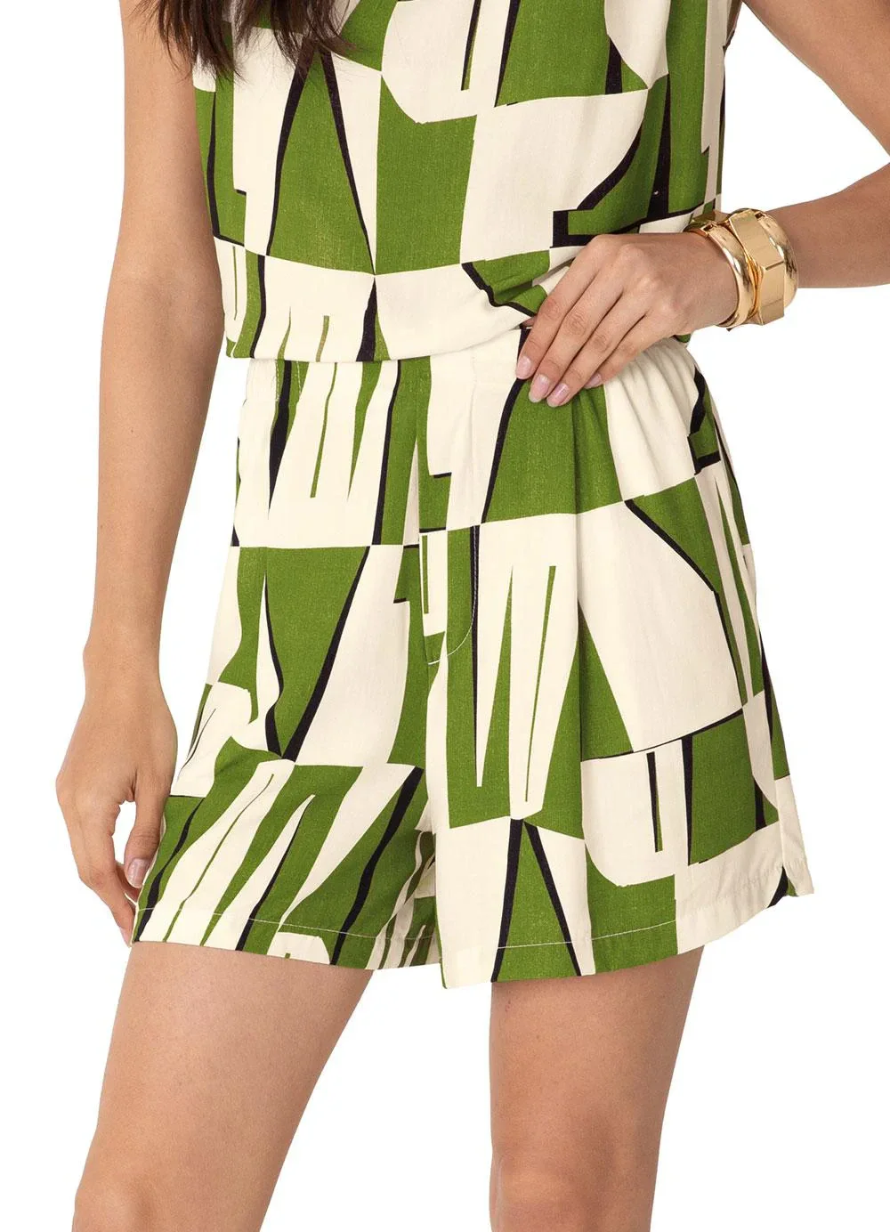 Enfim - Shorts Comfort Viscose Geométrico Verde