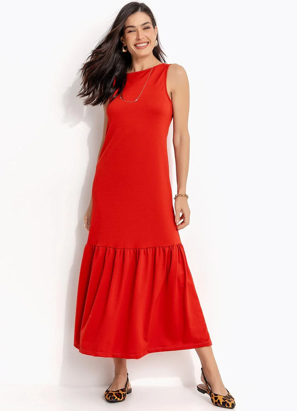Quintess - Vestido Vermelho em Malha Crepe