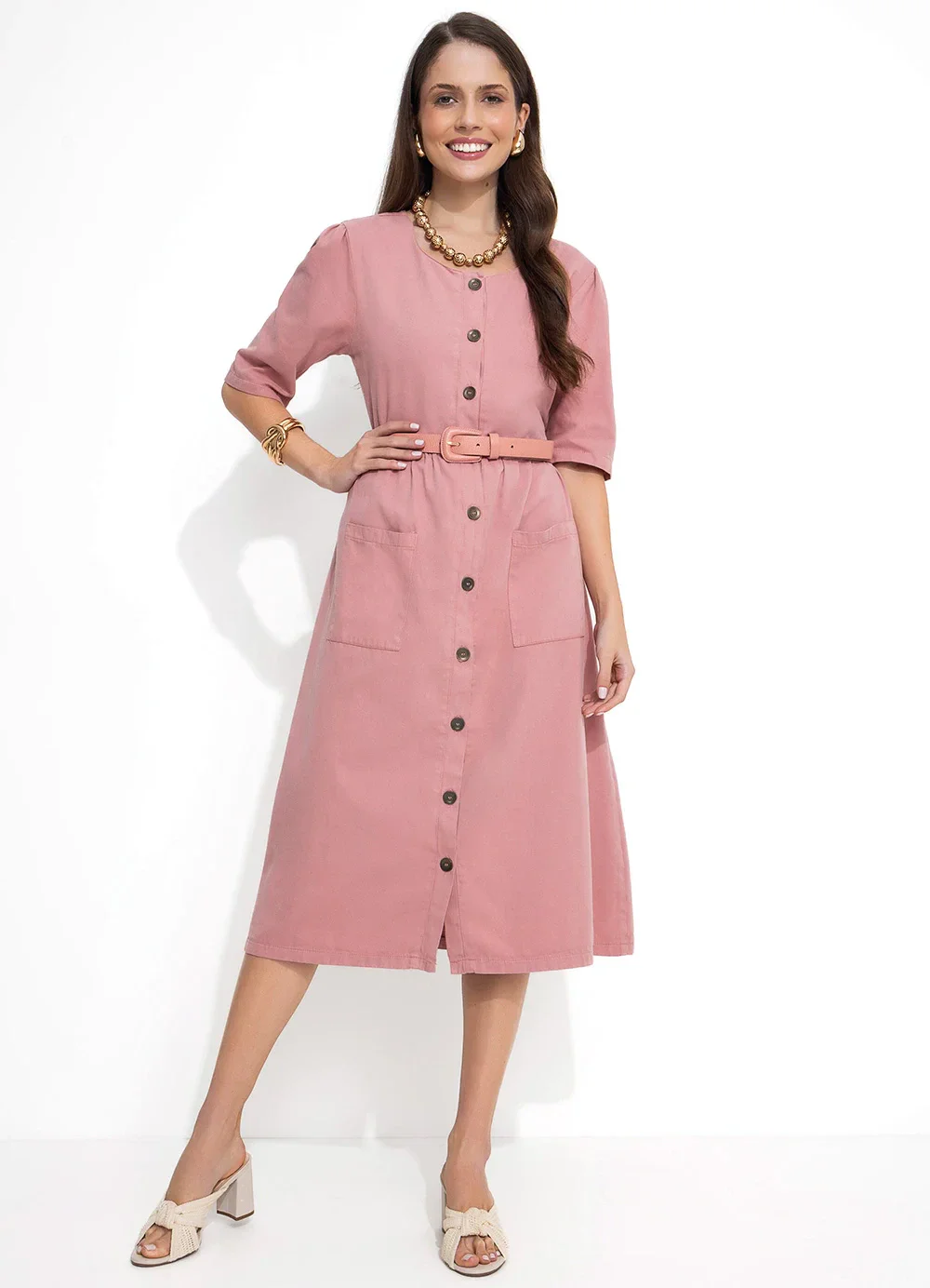 Rosalie - Vestido Rosê com Bolsos
