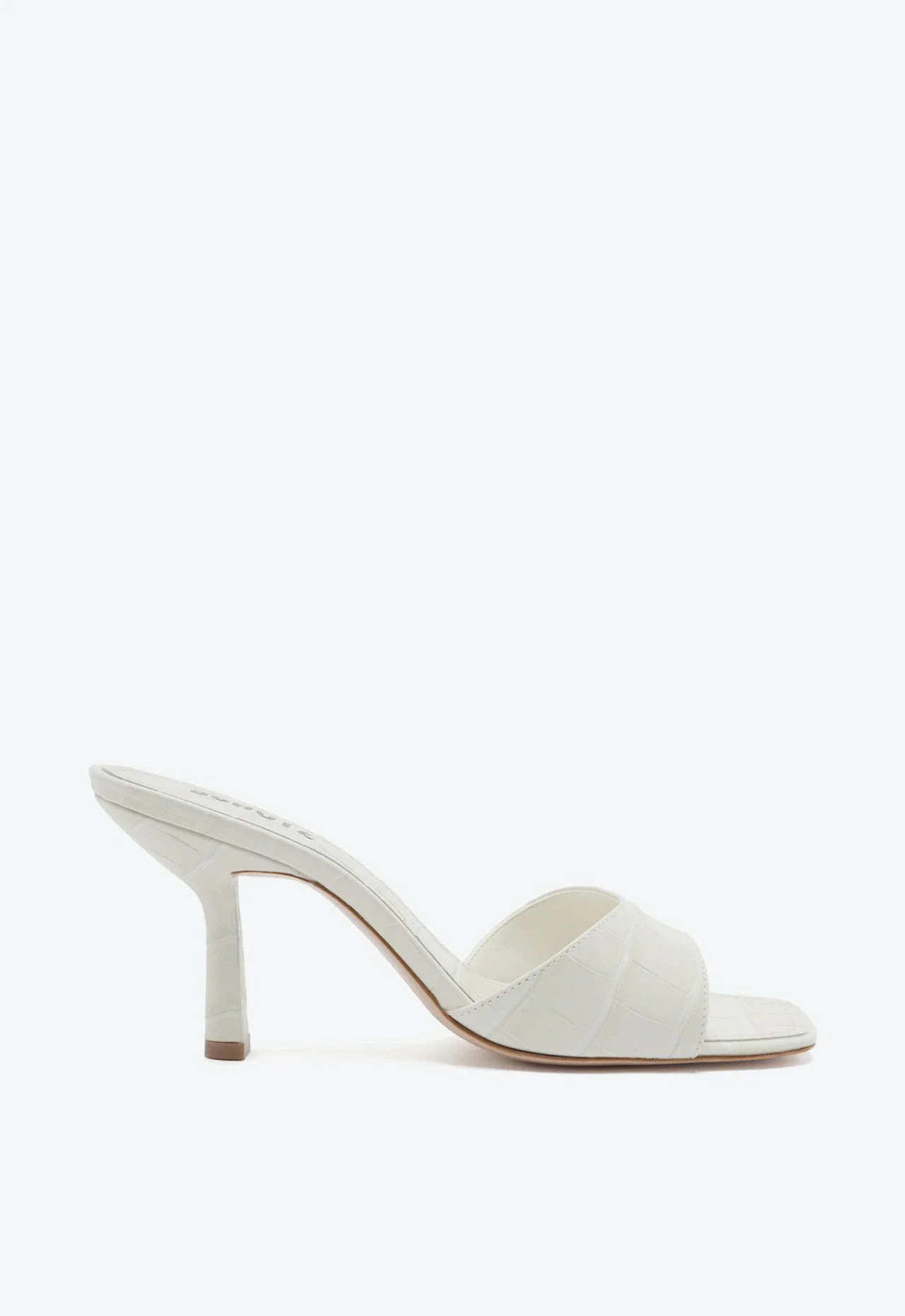Sandália Mule Salto Fino Posseni Croco Branca