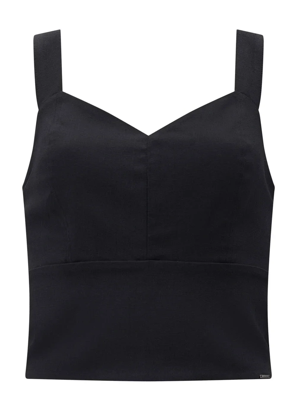 Lunender - Blusa Cropped de Alças com Linho Preto