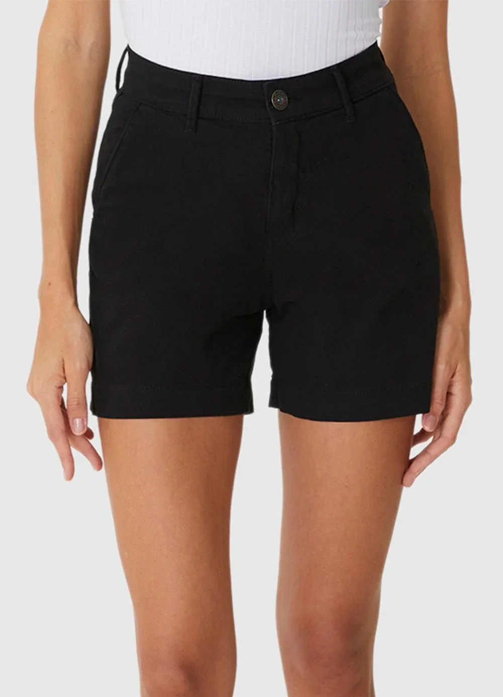 Malwee - Shorts Alfaiataria Cintura Alta em Sarja Preto