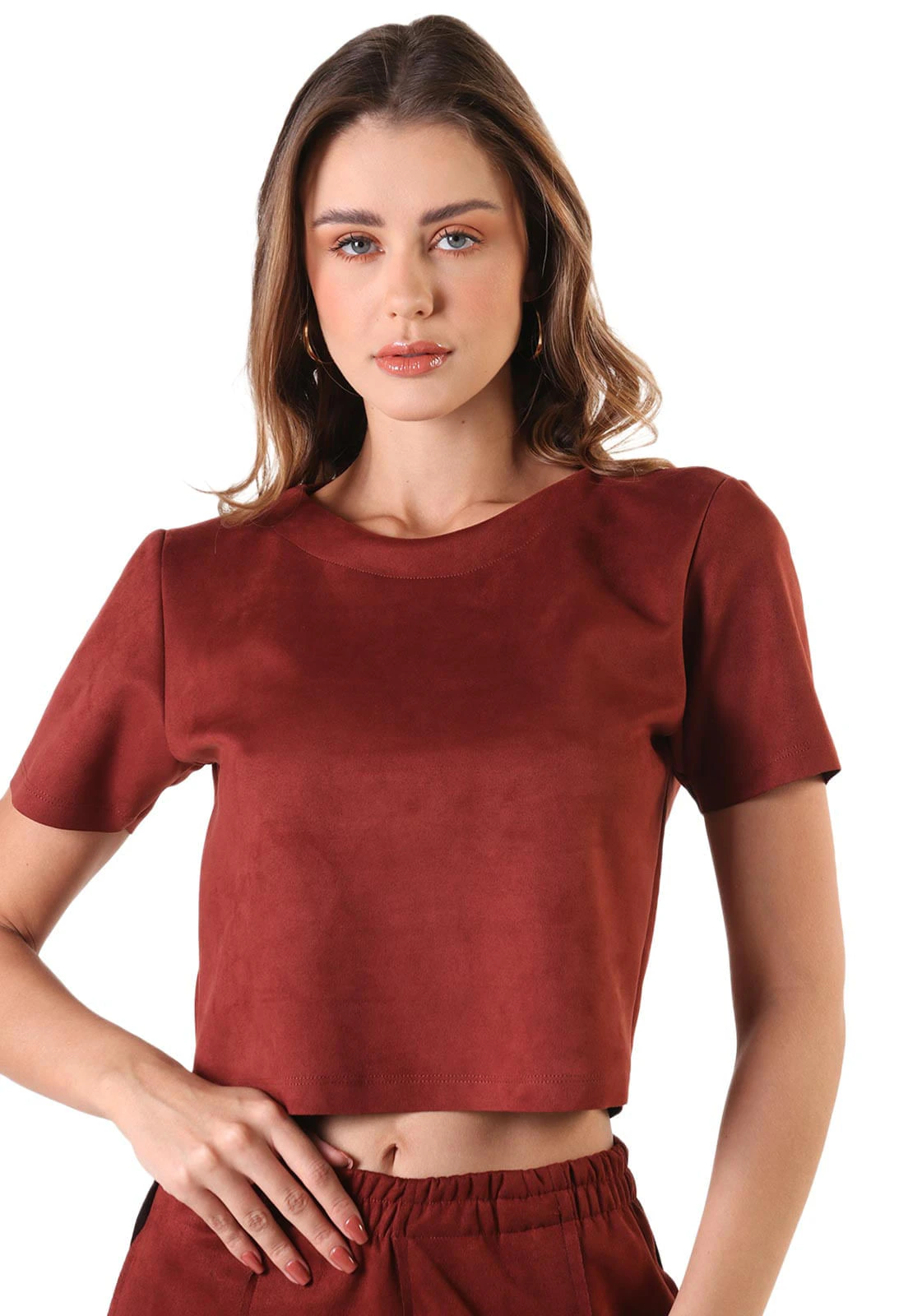 Cropped Manga Curta Suede