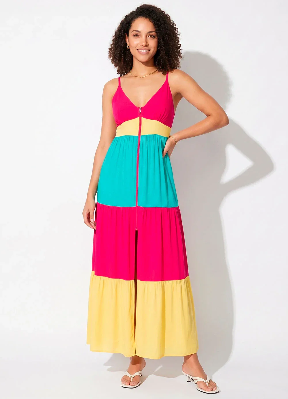 Quintess - Vestido Tricolor em Viscose Plana