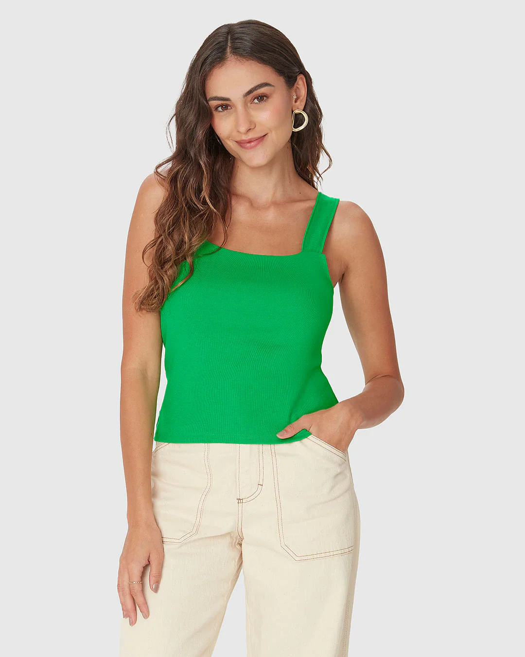 Regata Cropped Feminina Decote Quadrado Em Algodão