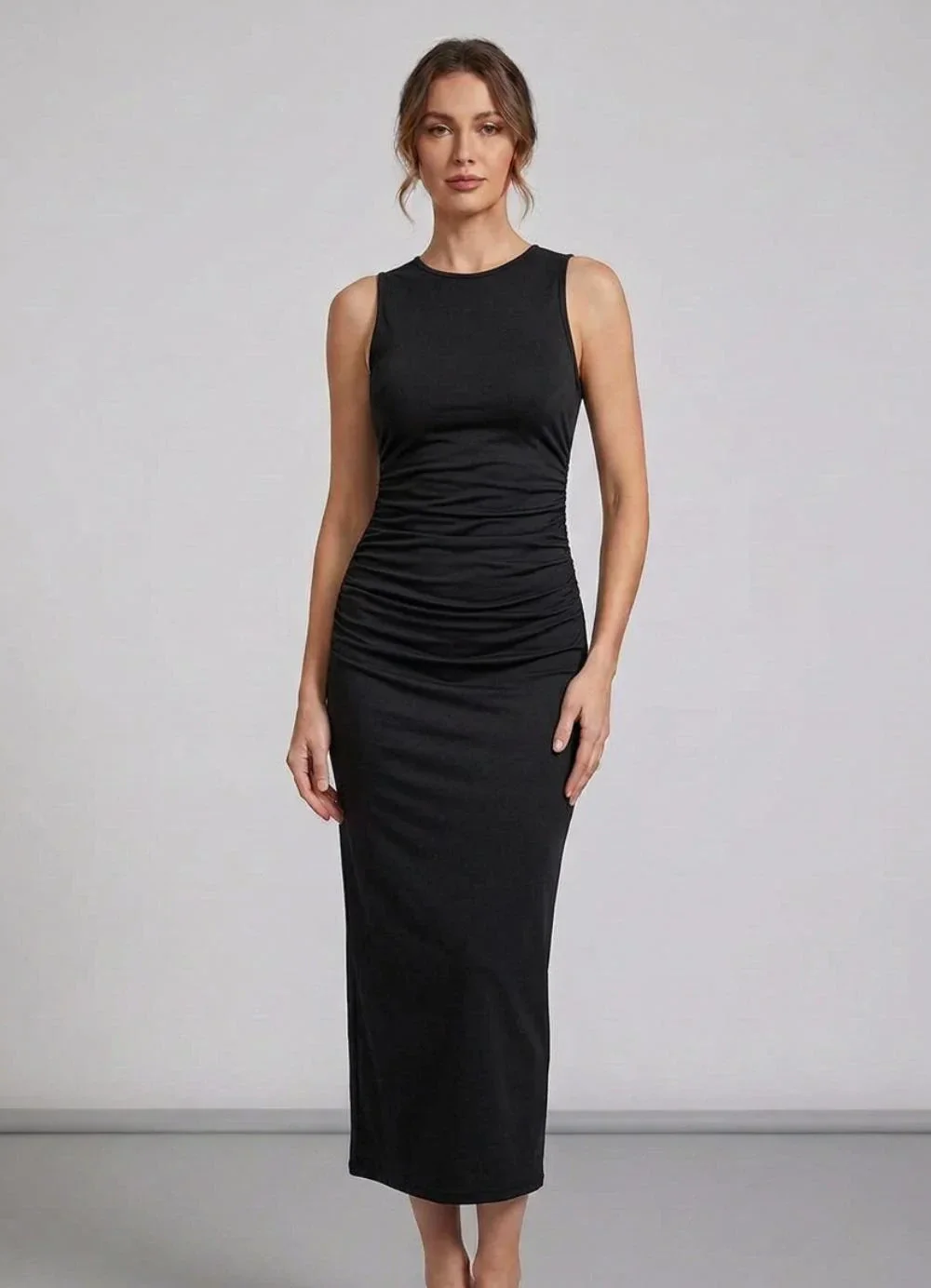Rovitex - Vestido Midi em Molecotton de Viscose Preto