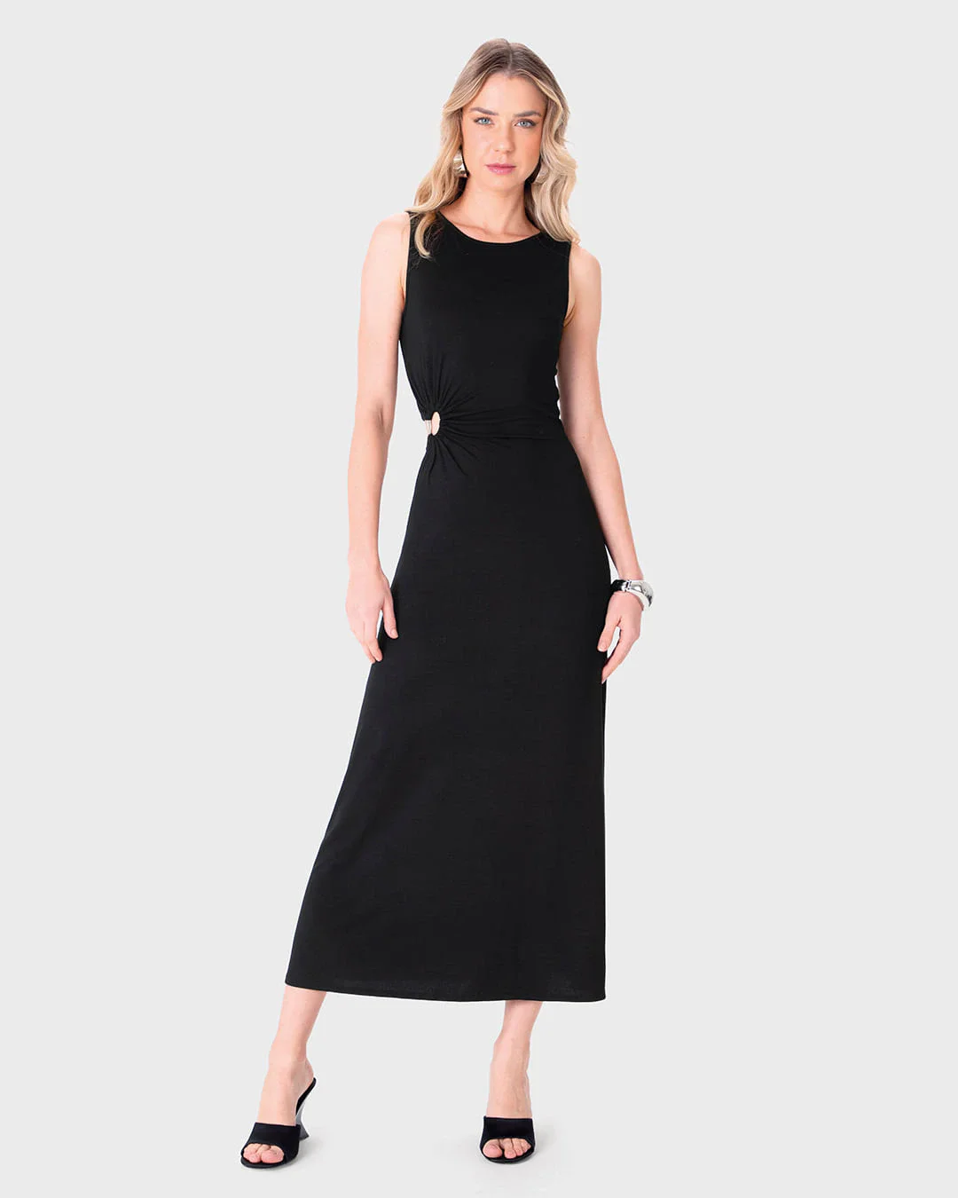 Vestido Midi Feminino Detalhe Vazado Com Argola Em Viscose Stretch - ENFIM