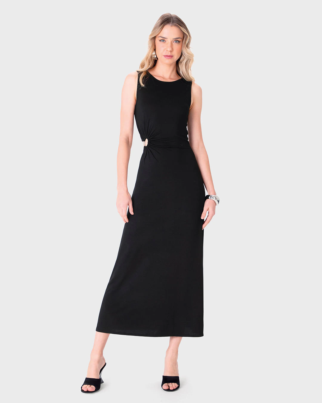 Vestido Midi Feminino Detalhe Vazado Com Argola Em Viscose Stretch - ENFIM