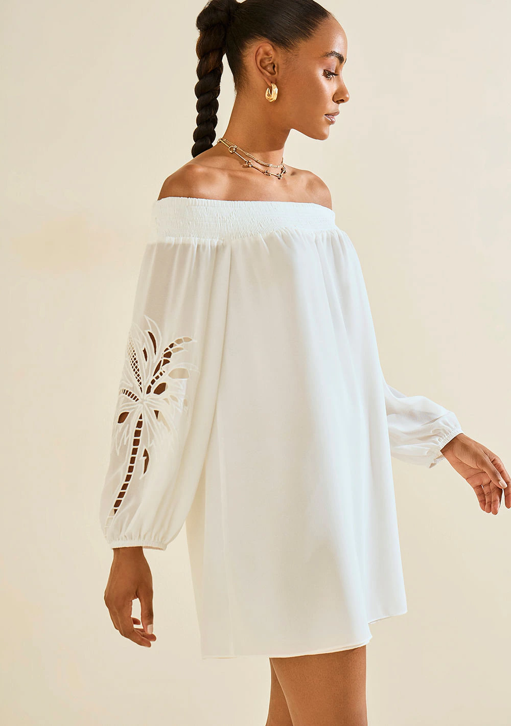 Vestido Ombro a Ombro Tropicalia Off White