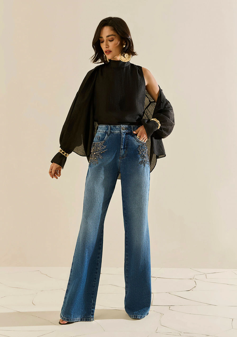 Calça Morena Rosa Reta Alta Azul