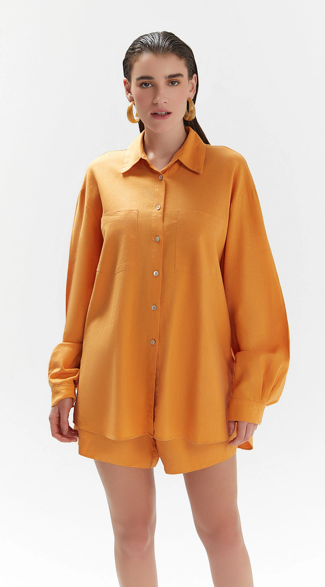 Camisa Iódice Manga Longa Com Bolso Laranja