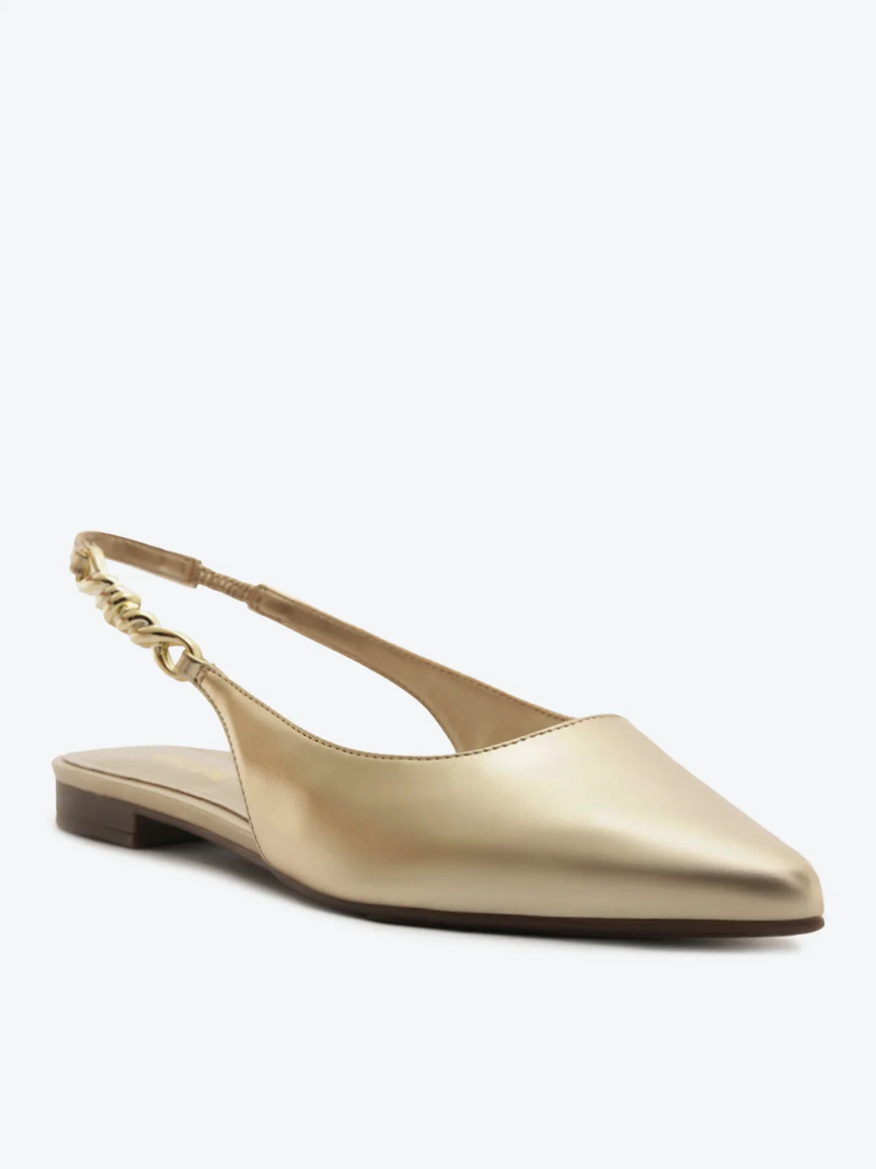 Sapatilha Slingback Bico Fino Detalhe Metalizado Dourada