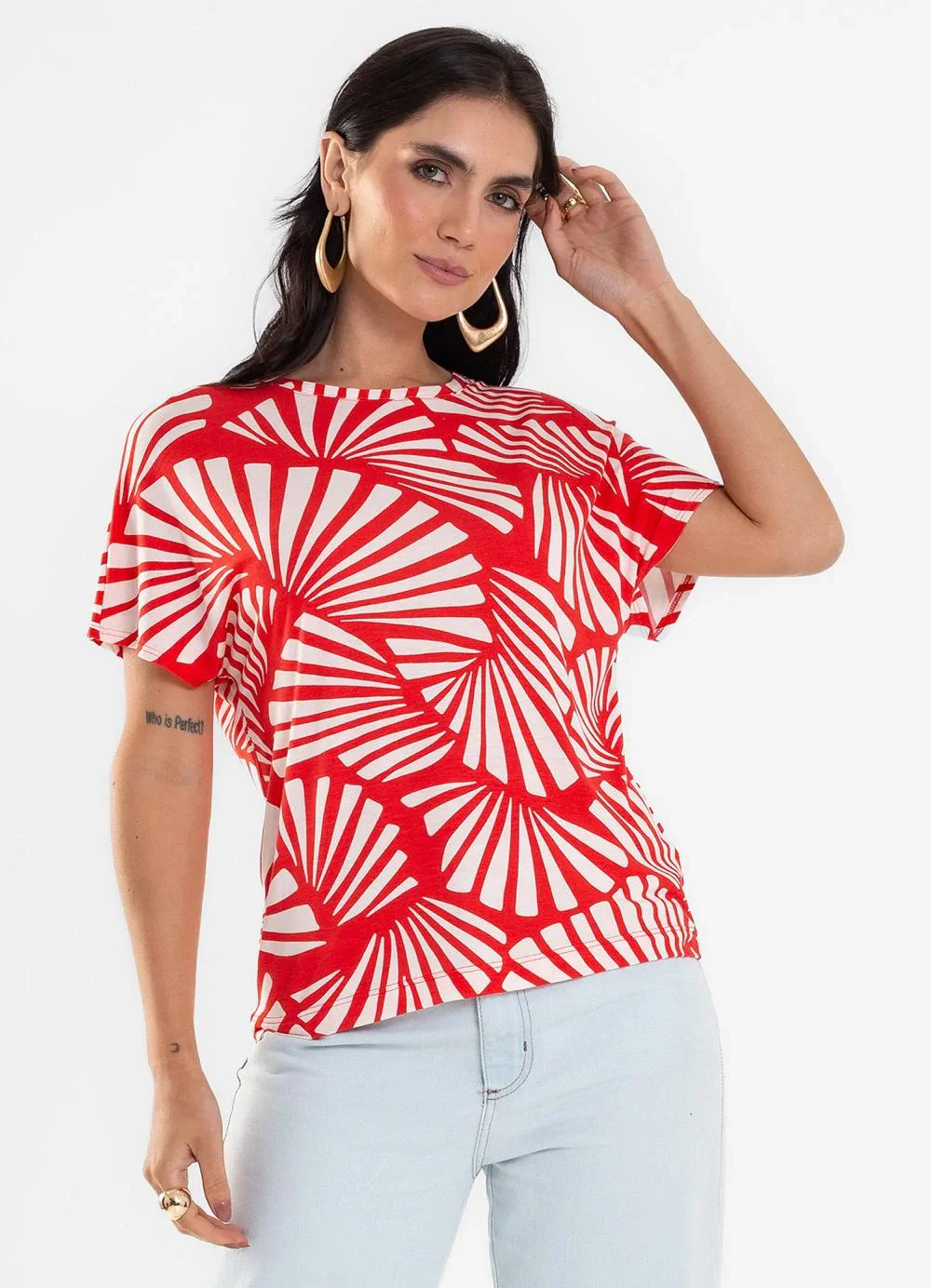 Rovitex - Blusa Feminina Estampada Viscotorcion Vermelho