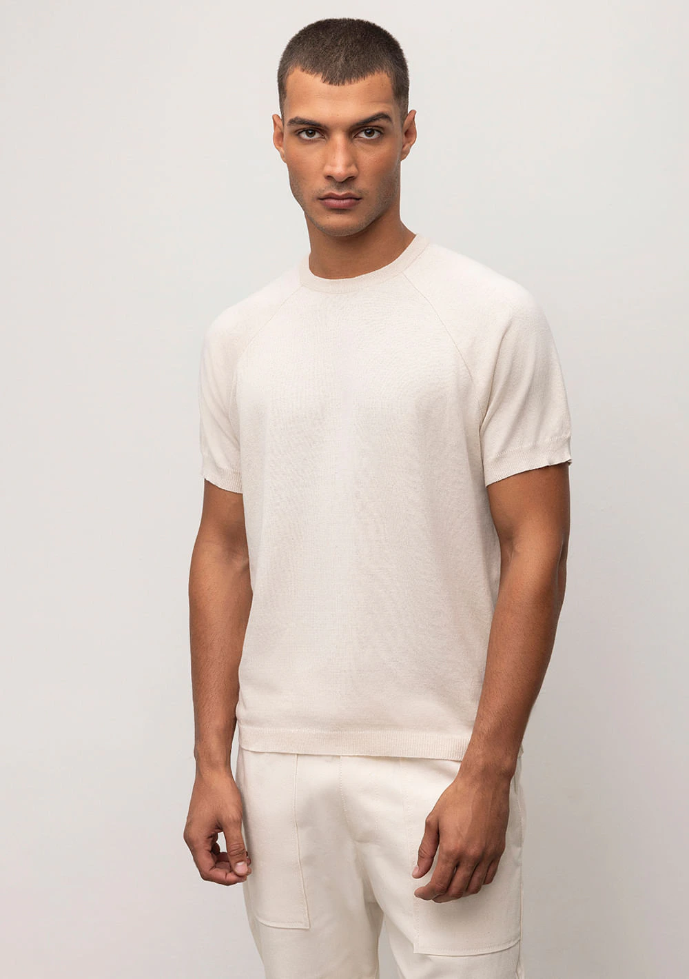 Blusa Careca Manga Curta Tricot Bege