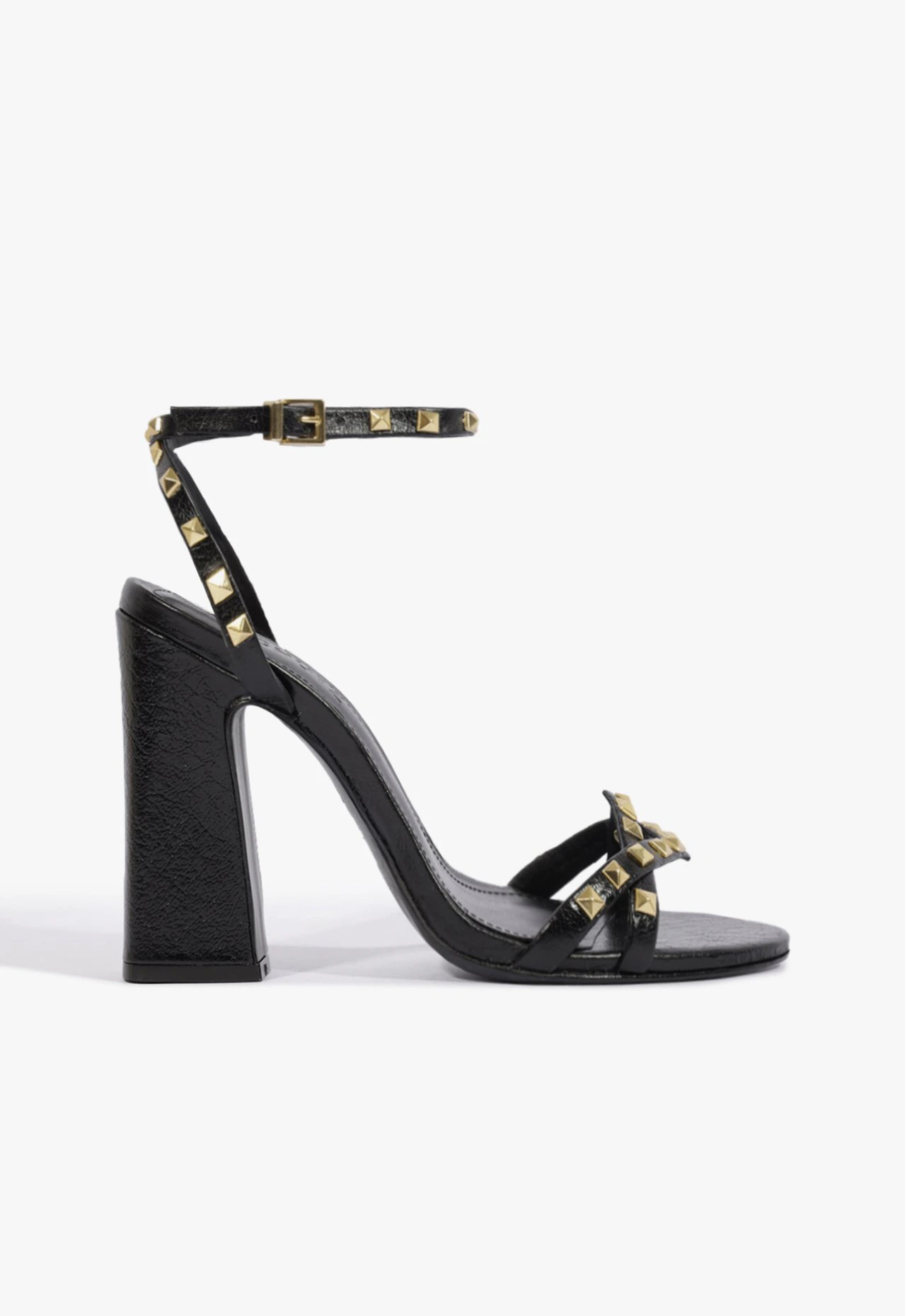 Sandália Studs Bloco Couro Preta