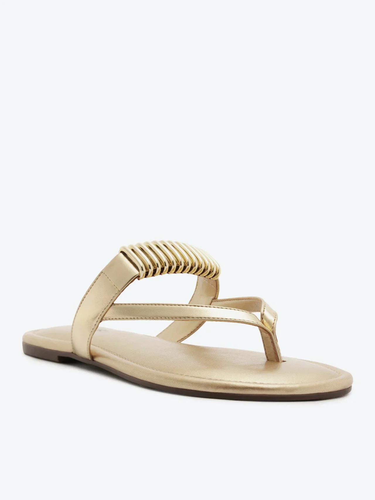 Rasteira Tira Apliques Metal Dourada