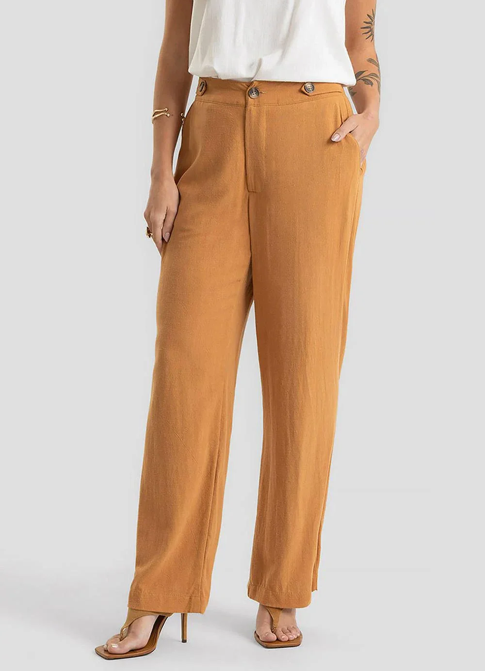 Dianna - Calça Feminina Tecido Linho Strong Marrom